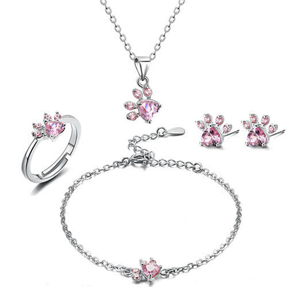 Set di gioielli Paw per donna – 4 pezzi | Oro rosa con cuore in zirconia – Anello, collana, orecchini e bracciale