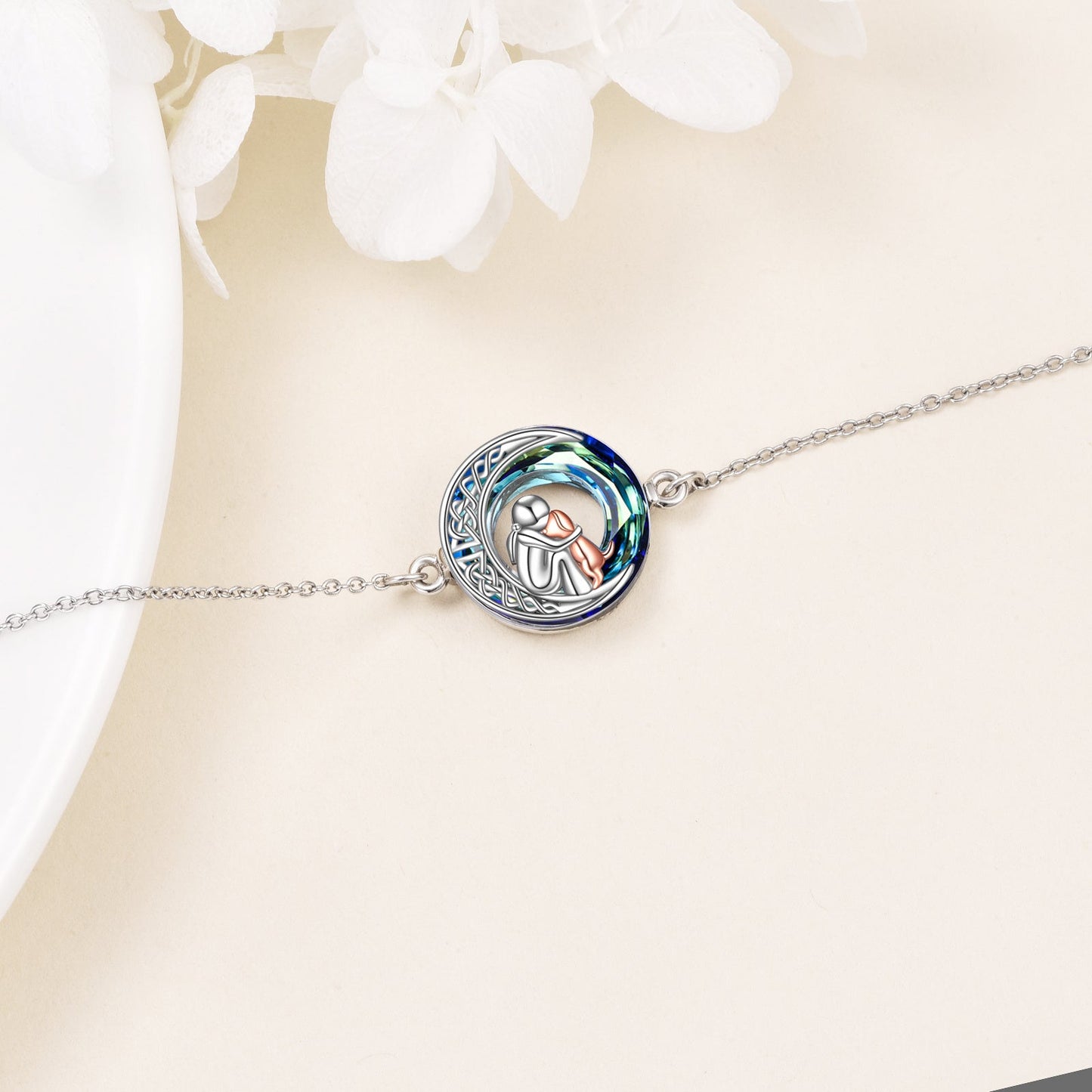 Bracciale regolabile con ciondolo a forma di cane in argento sterling