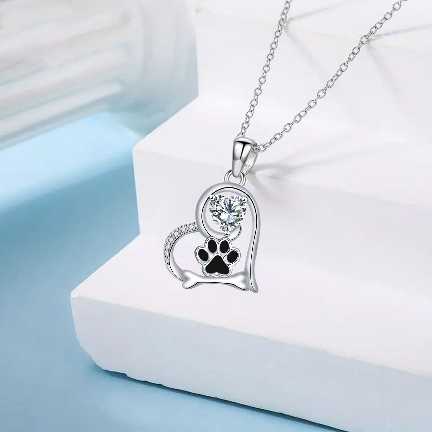 Collana con ciondolo a forma di cuore e zirconi - Per gli amanti dei cani