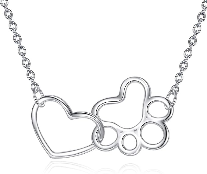 Collana con impronta di zampa in argento sterling – Ciondolo a forma di cuore con cristallo e impronta di zampa di cane