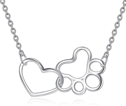 Collana con impronta di zampa in argento sterling – Ciondolo a forma di cuore con cristallo e impronta di zampa di cane
