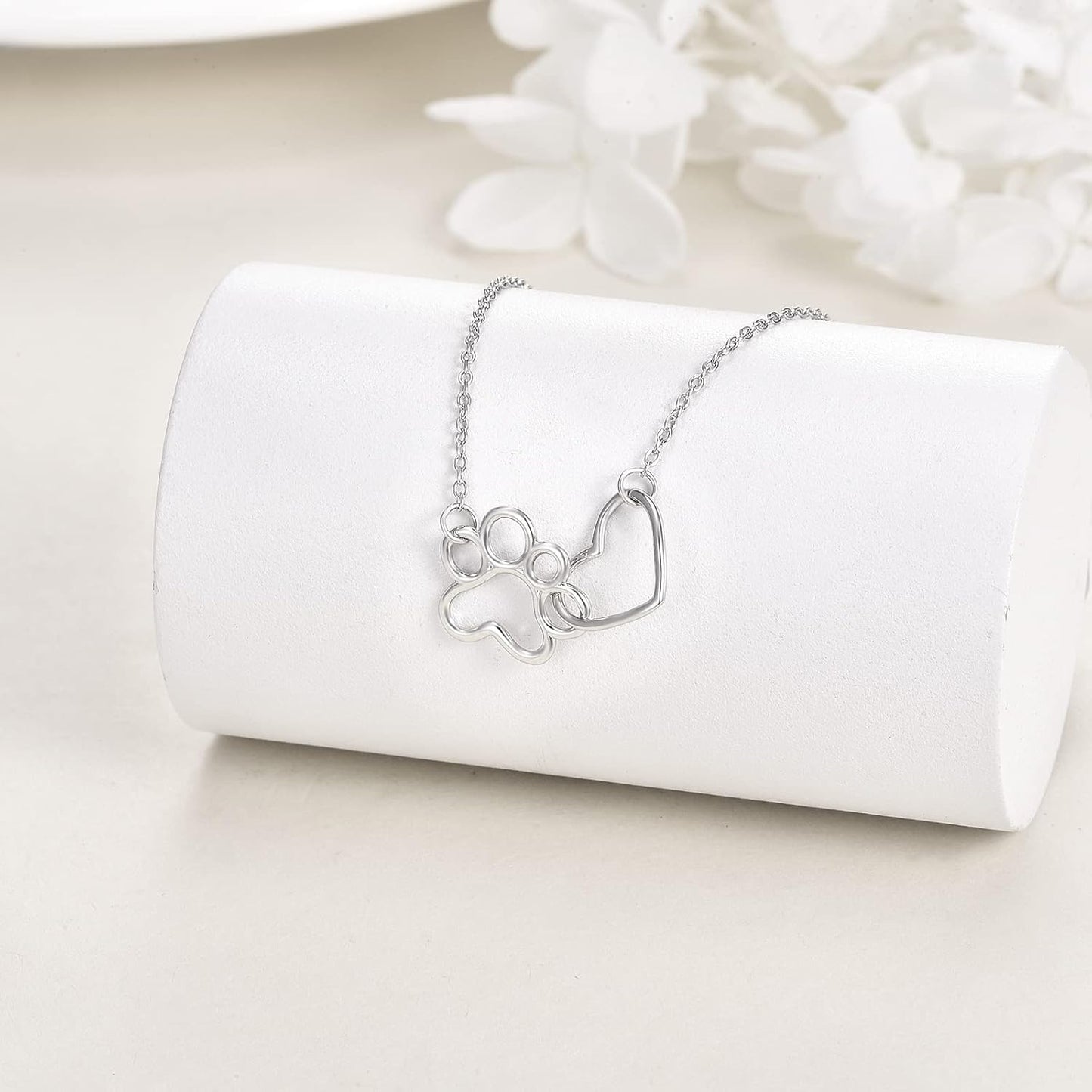 Collana con impronta di zampa in argento sterling – Ciondolo a forma di cuore con cristallo e impronta di zampa di cane