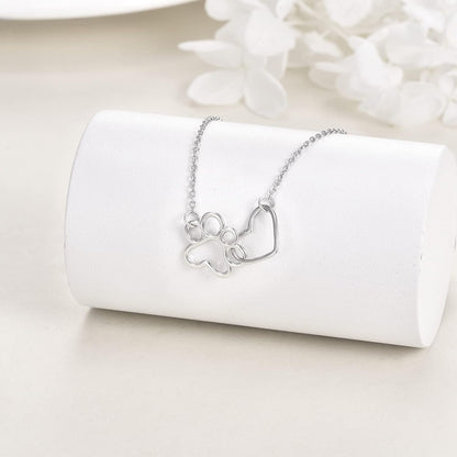 Collana con impronta di zampa in argento sterling – Ciondolo a forma di cuore con cristallo e impronta di zampa di cane