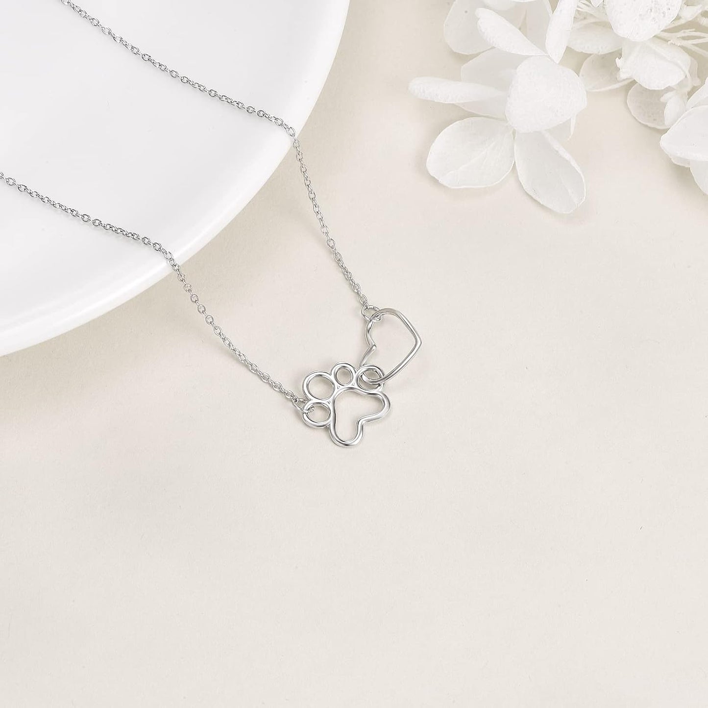 Collana con impronta di zampa in argento sterling – Ciondolo a forma di cuore con cristallo e impronta di zampa di cane