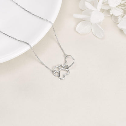 Collana con impronta di zampa in argento sterling – Ciondolo a forma di cuore con cristallo e impronta di zampa di cane