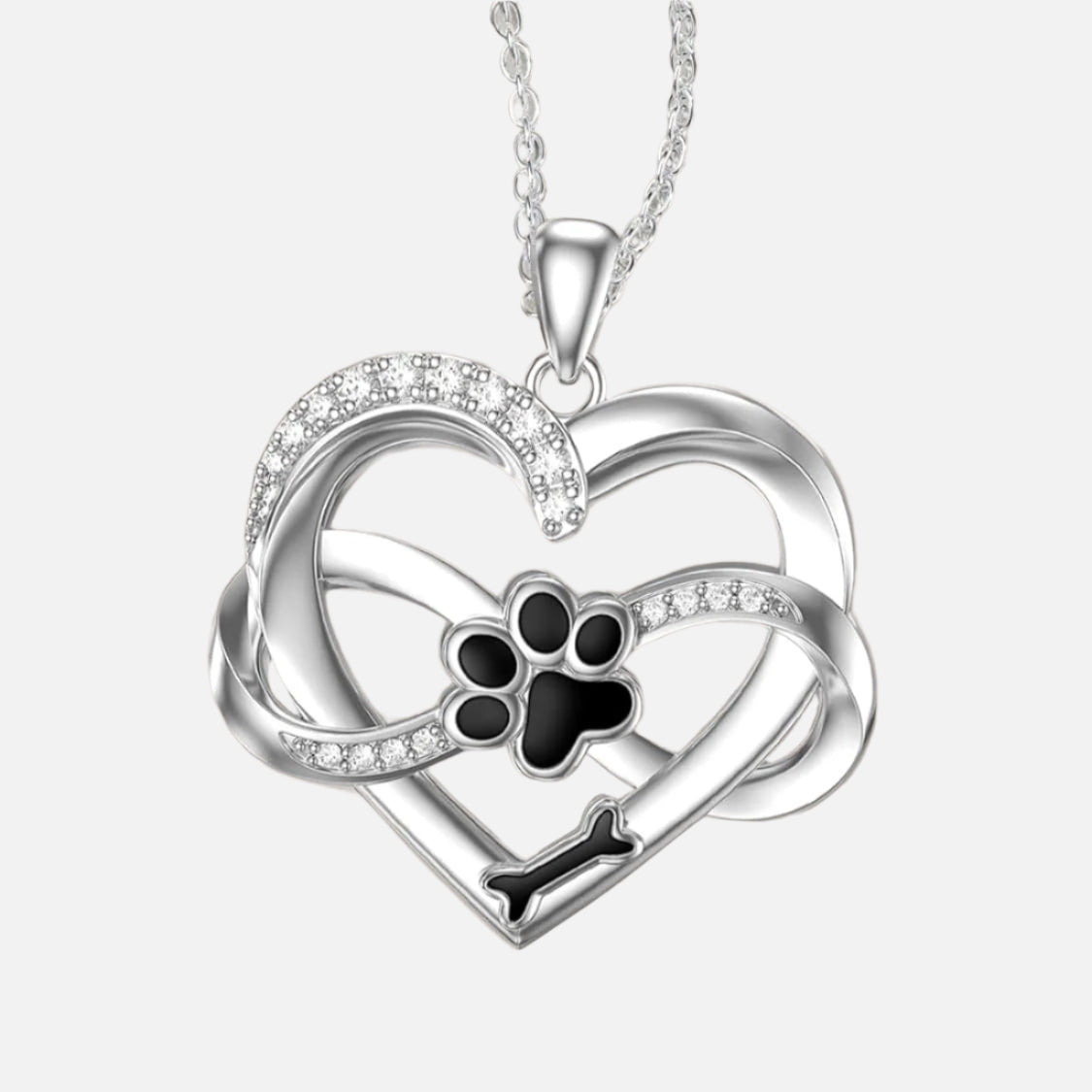 Collana Infinity Heart & Paw in argento sterling 925 con zirconi