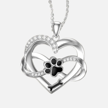 Collana Infinity Heart & Paw in argento sterling 925 con zirconi