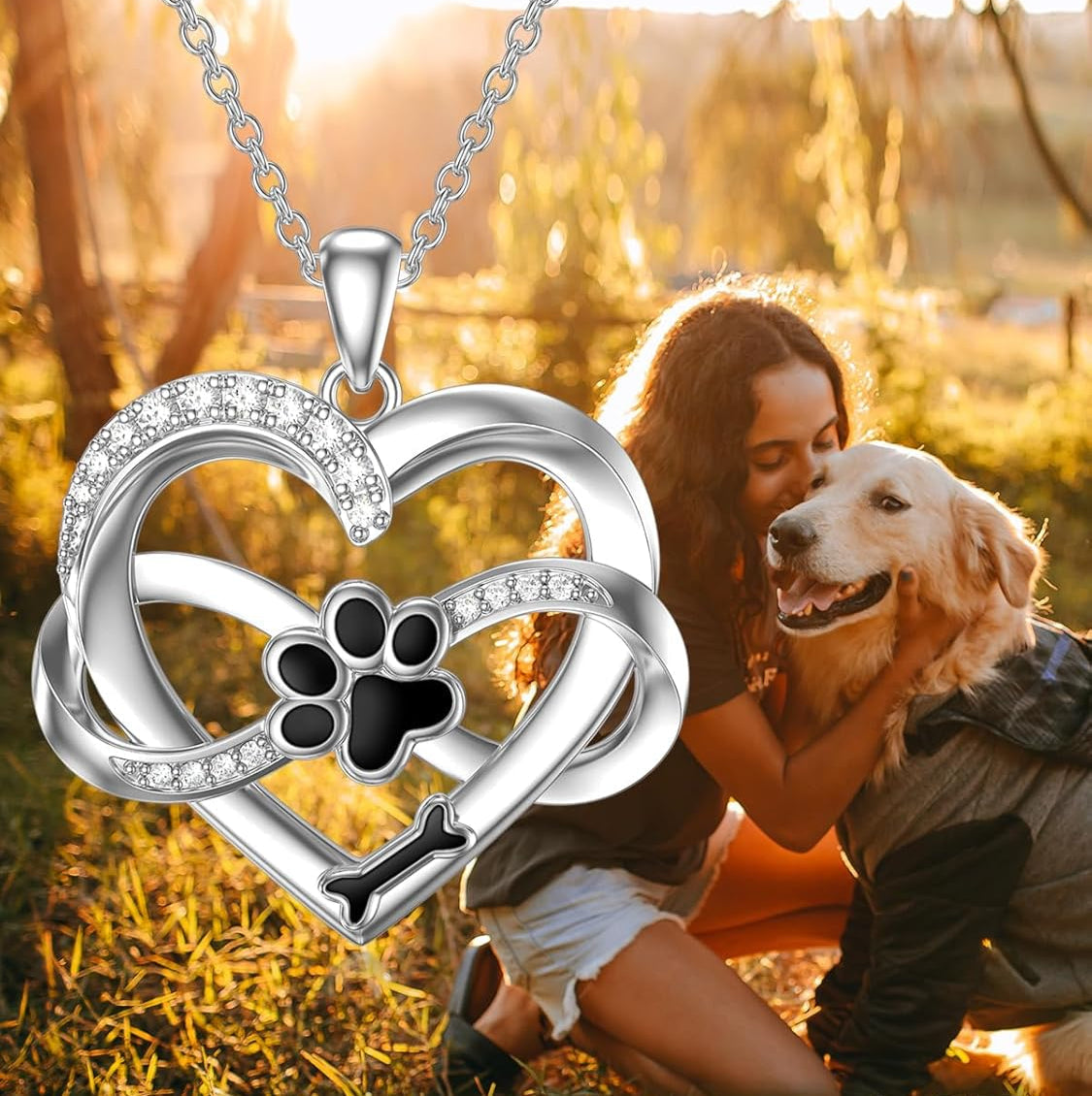 Collana Infinity Heart & Paw in argento sterling 925 con zirconi