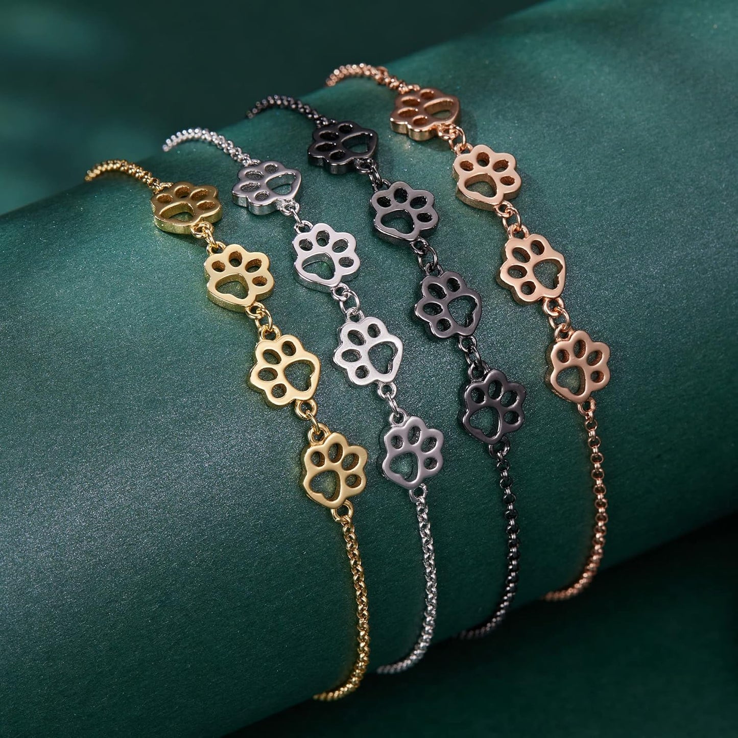 Bracciale con impronta di zampa in argento sterling – Misura regolabile