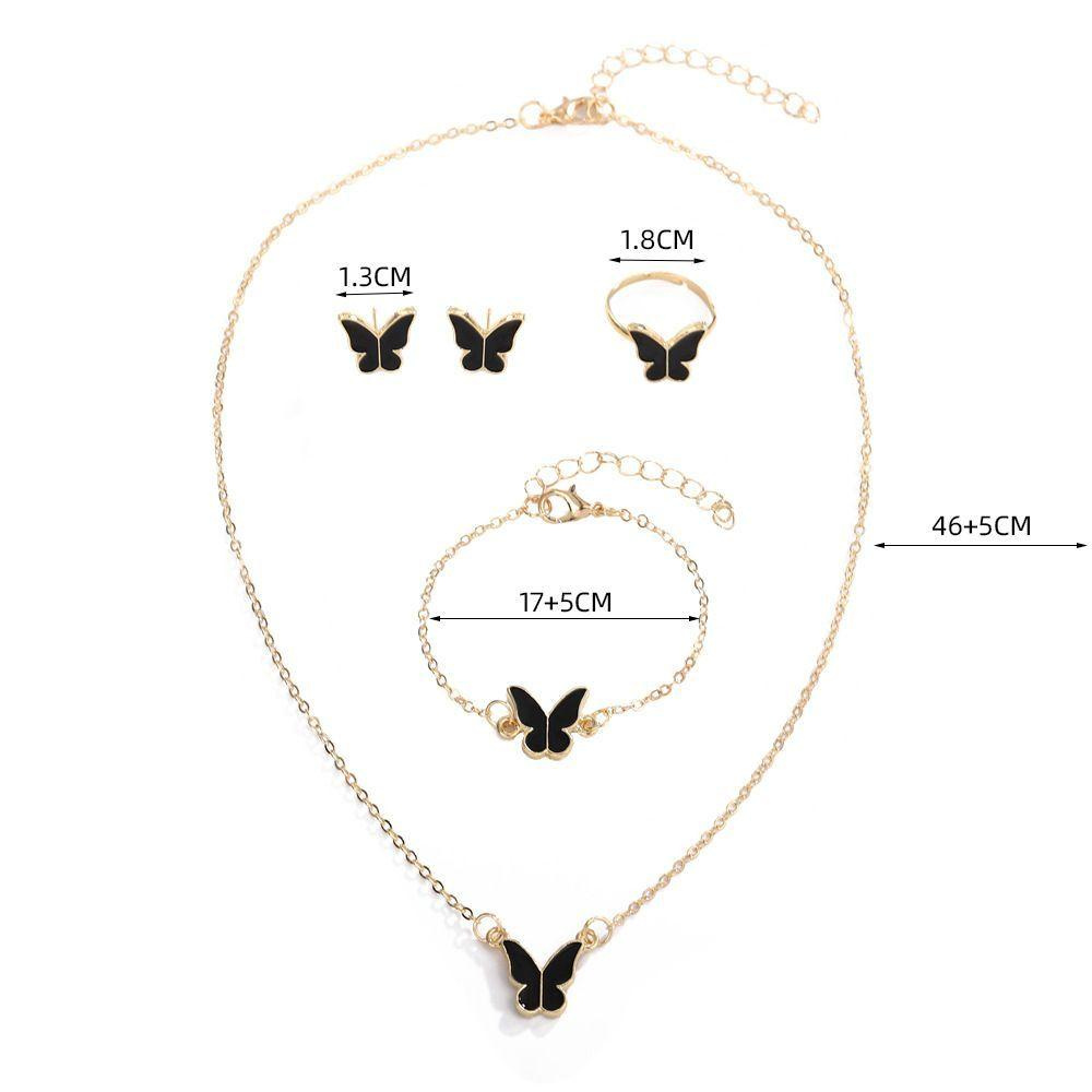 Set collana, bracciale, anello e orecchini con ciondolo a farfalla color oro