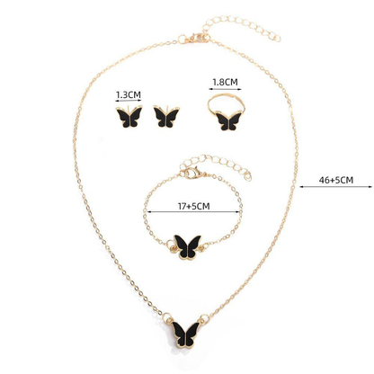 Set collana, bracciale, anello e orecchini con ciondolo a farfalla color oro