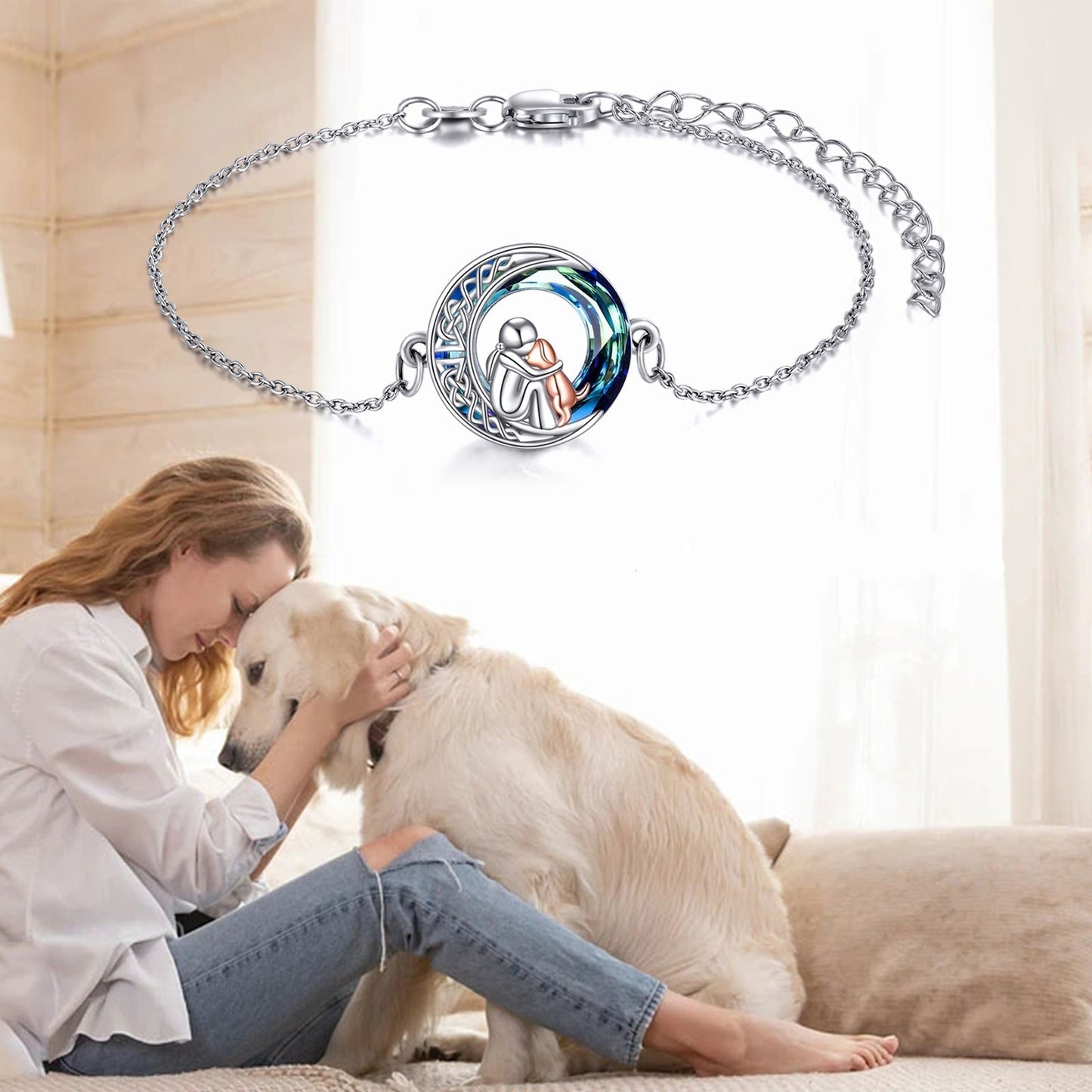 Bracciale regolabile con ciondolo a forma di cane in argento sterling