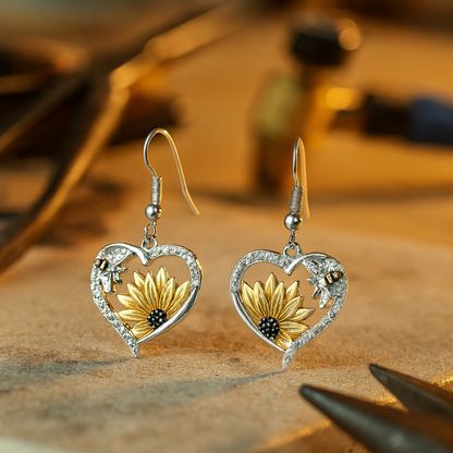 Orecchini pendenti vintage Boho con girasole e cuore con ape