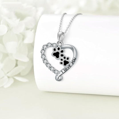 Collana Heart Friend Paw in argento nero