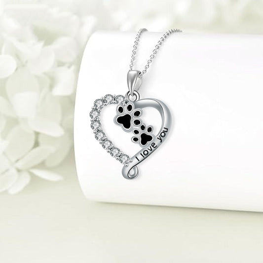 Collana Heart Friend Paw in argento nero