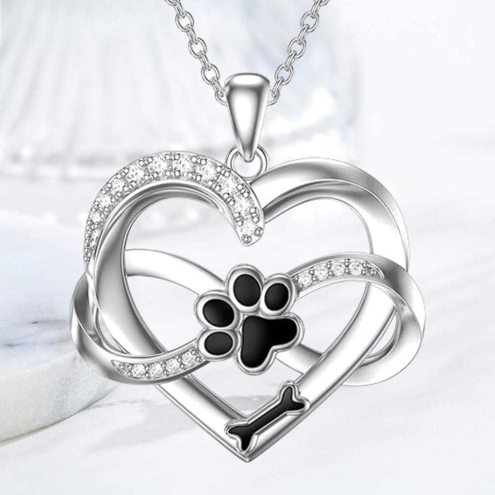 Collana Infinity Heart & Paw in argento sterling 925 con zirconi