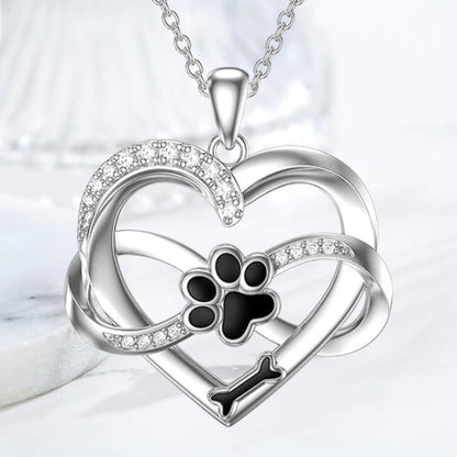 Collana Infinity Heart & Paw in argento sterling 925 con zirconi